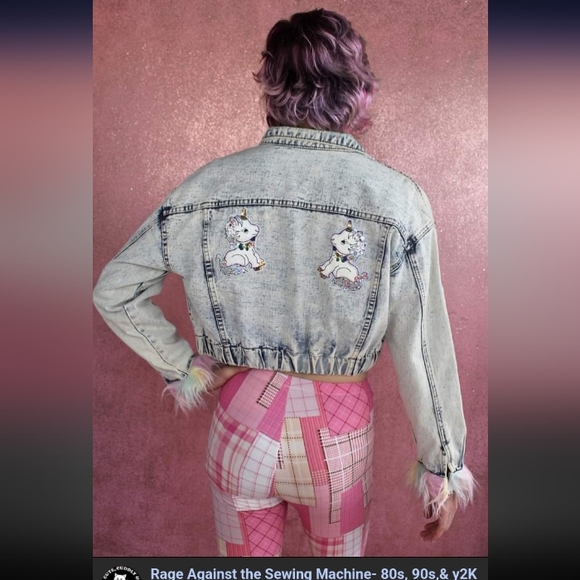 SOLD Kawaii pastel goth cropped acid washed ooak jacket! SHE READY! - Picture 12 of 13